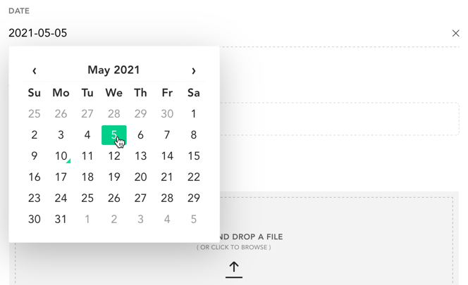 Using a mouse or pointing device to select a date rather than typing it.